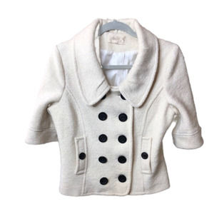 𝅺RARE VINTAGE Banana USA Cream button front 3/4 sleeve cropped Pea Coat Jacket.